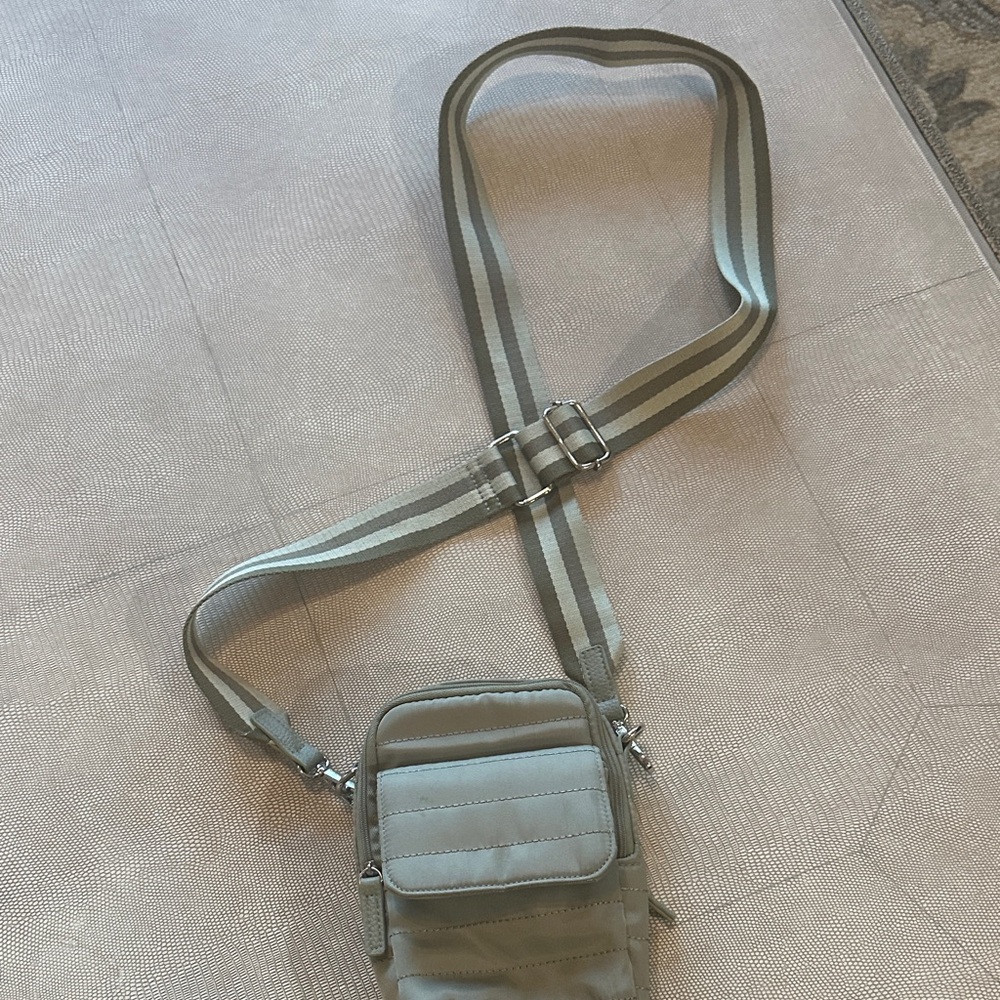 Isaac Mizrahi Gray Crossbody Bag with Striped Strap - Picture 1 of 4